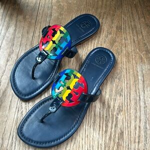 Tory Burch Miller Navy Rainbow Sandals Size 8